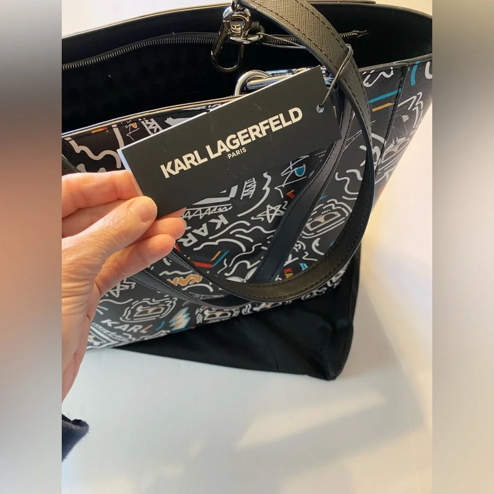 Karl Lagerfeld Black Graphic Tote Bag  NWT - Picture 7 of 9
